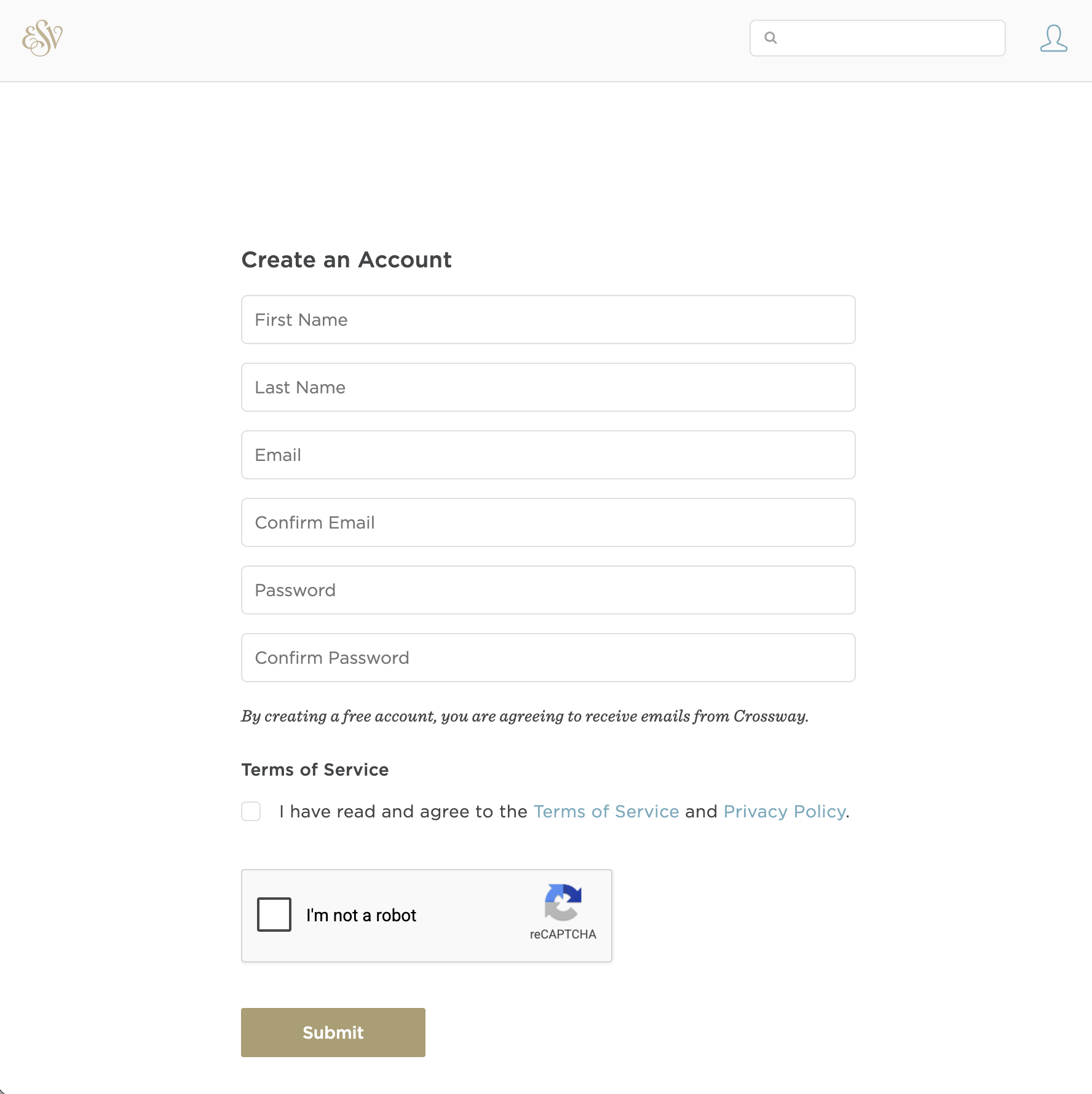 ESV Create an Account form