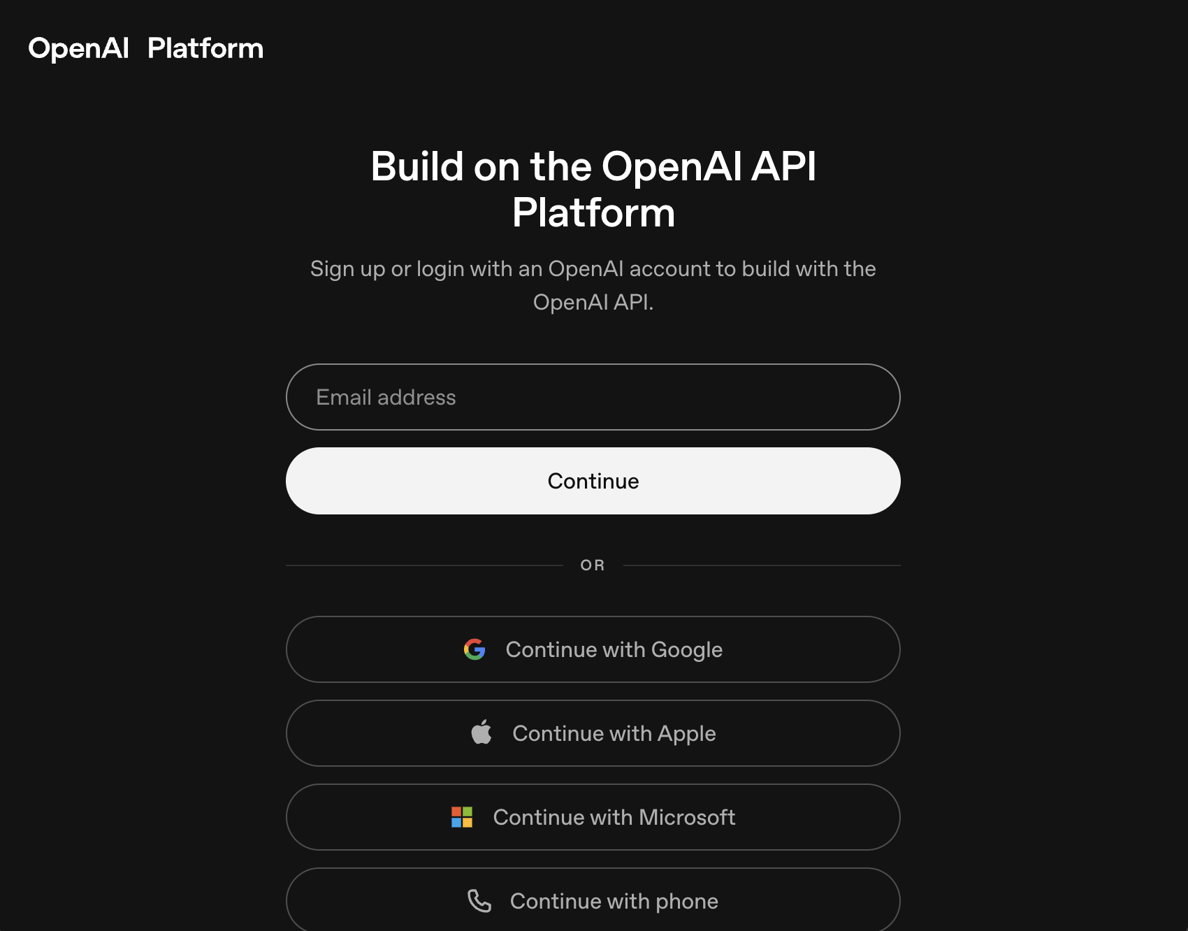 OpenAI Platform sign-in page